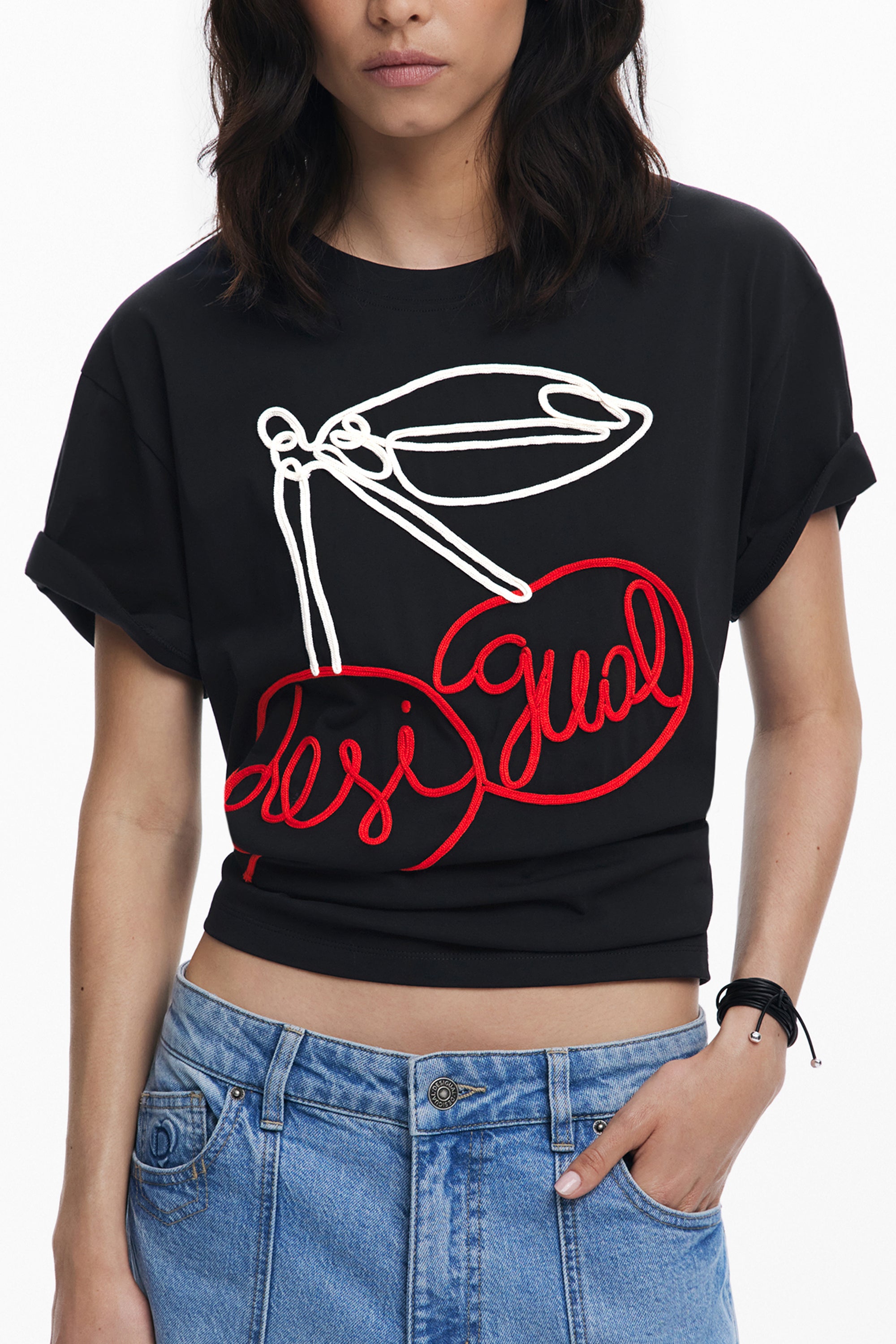 DESIGUAL WOMENS SHORT-SLEEVE T-SHIRT BLACK