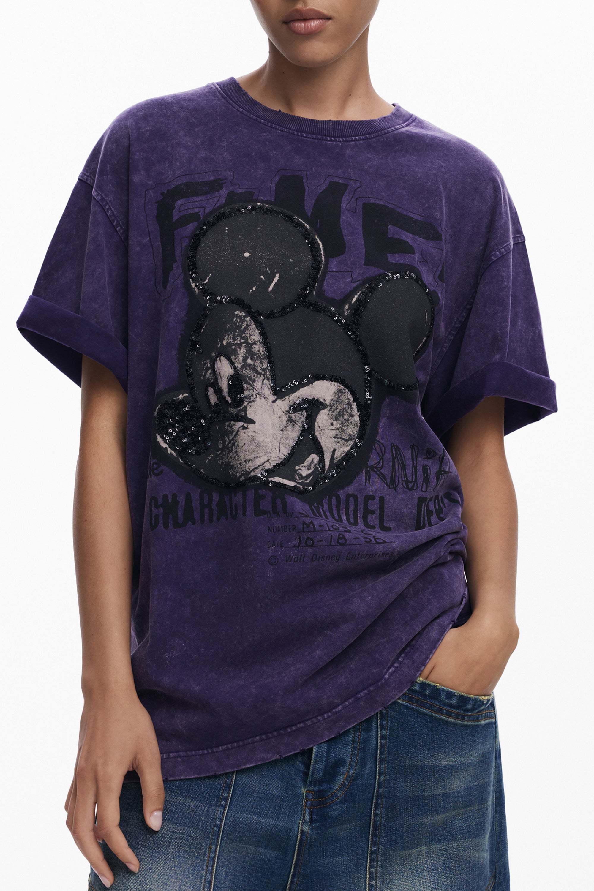 DESIGUAL WOMENS SHORT-SLEEVE T-SHIRT PURPLE