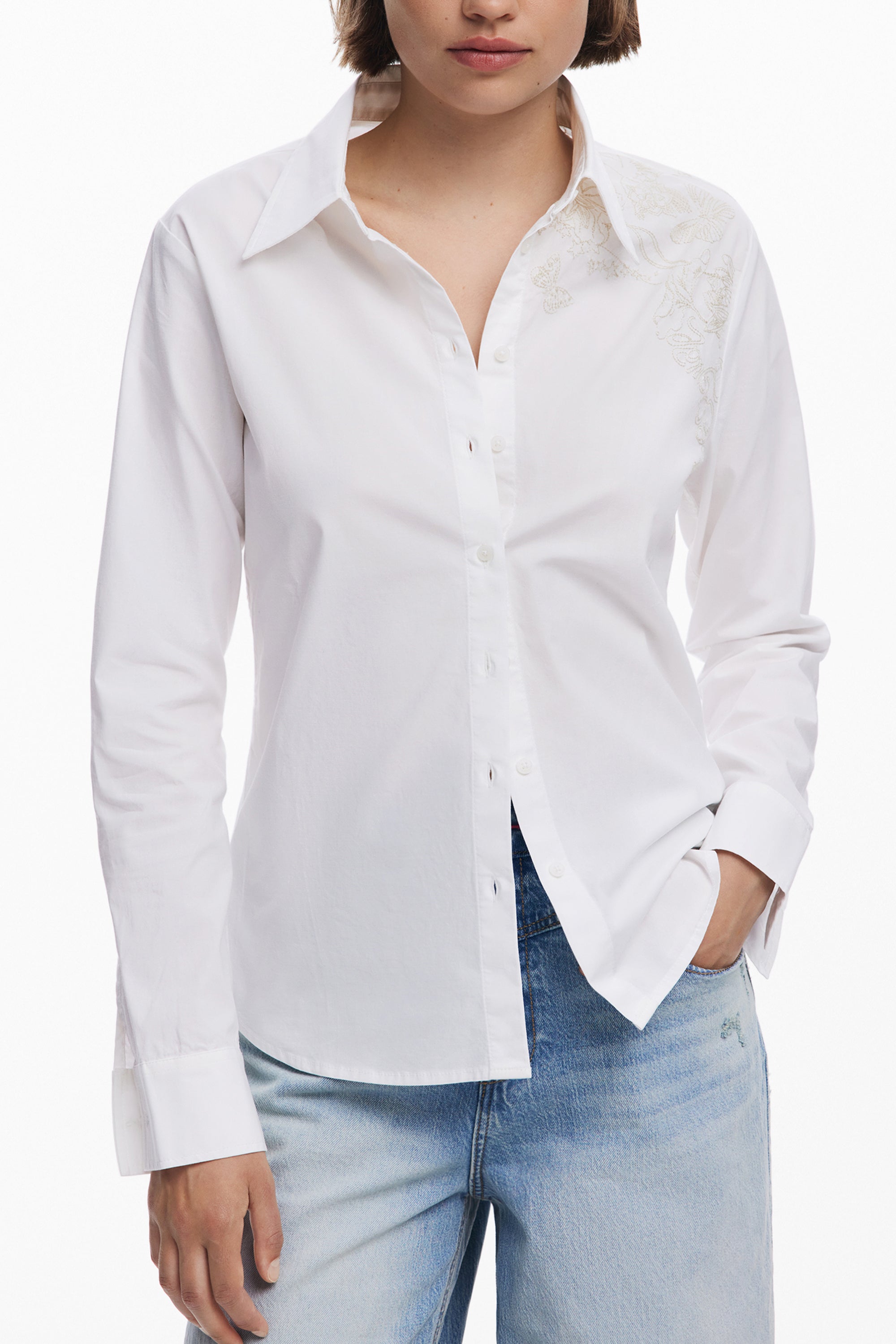 DESIGUAL WOMENS LONG-SLEEVED SHIRT WHITE