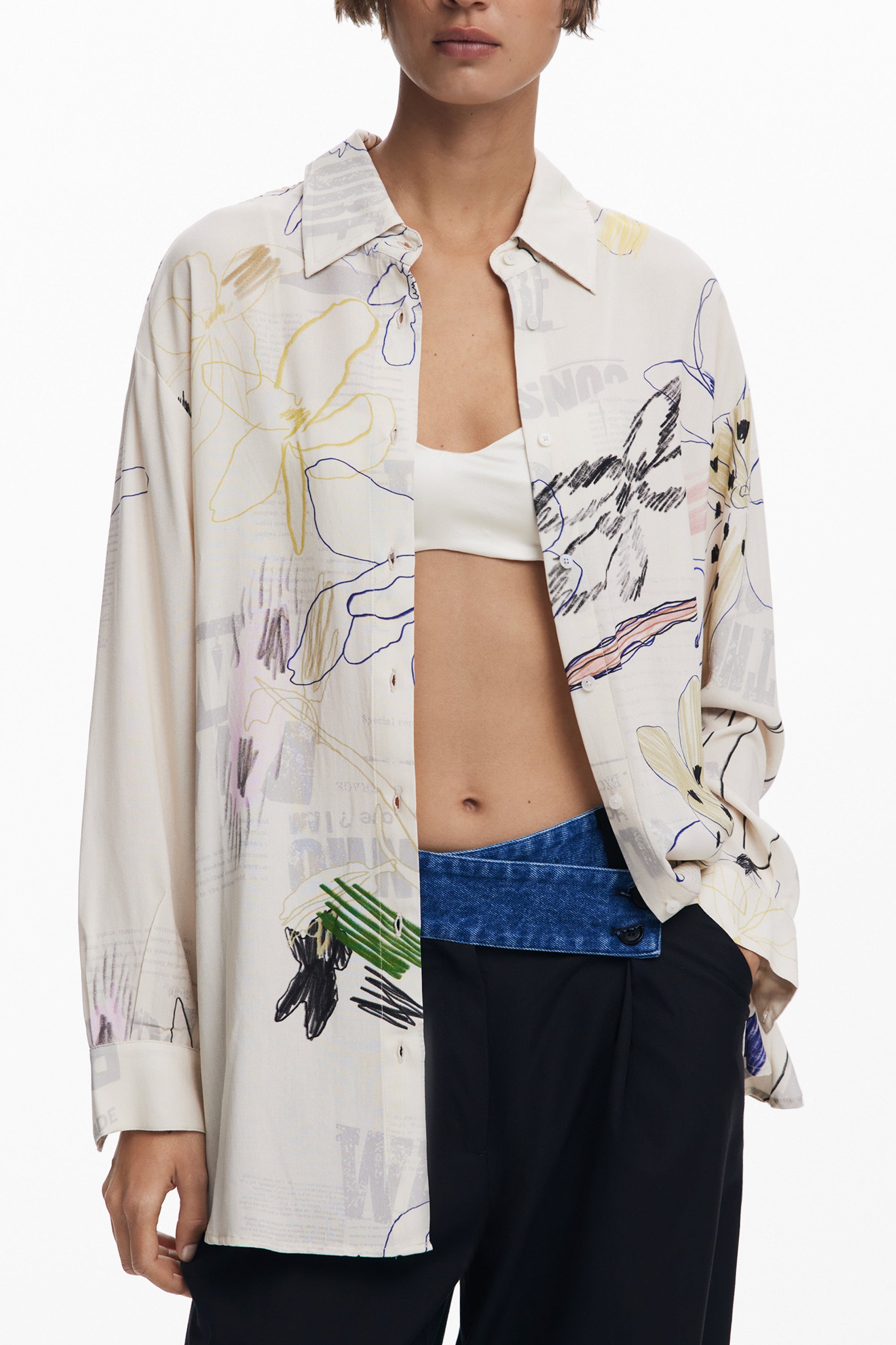 DESIGUAL WOMENS LONG-SLEEVED SHIRT WHITE