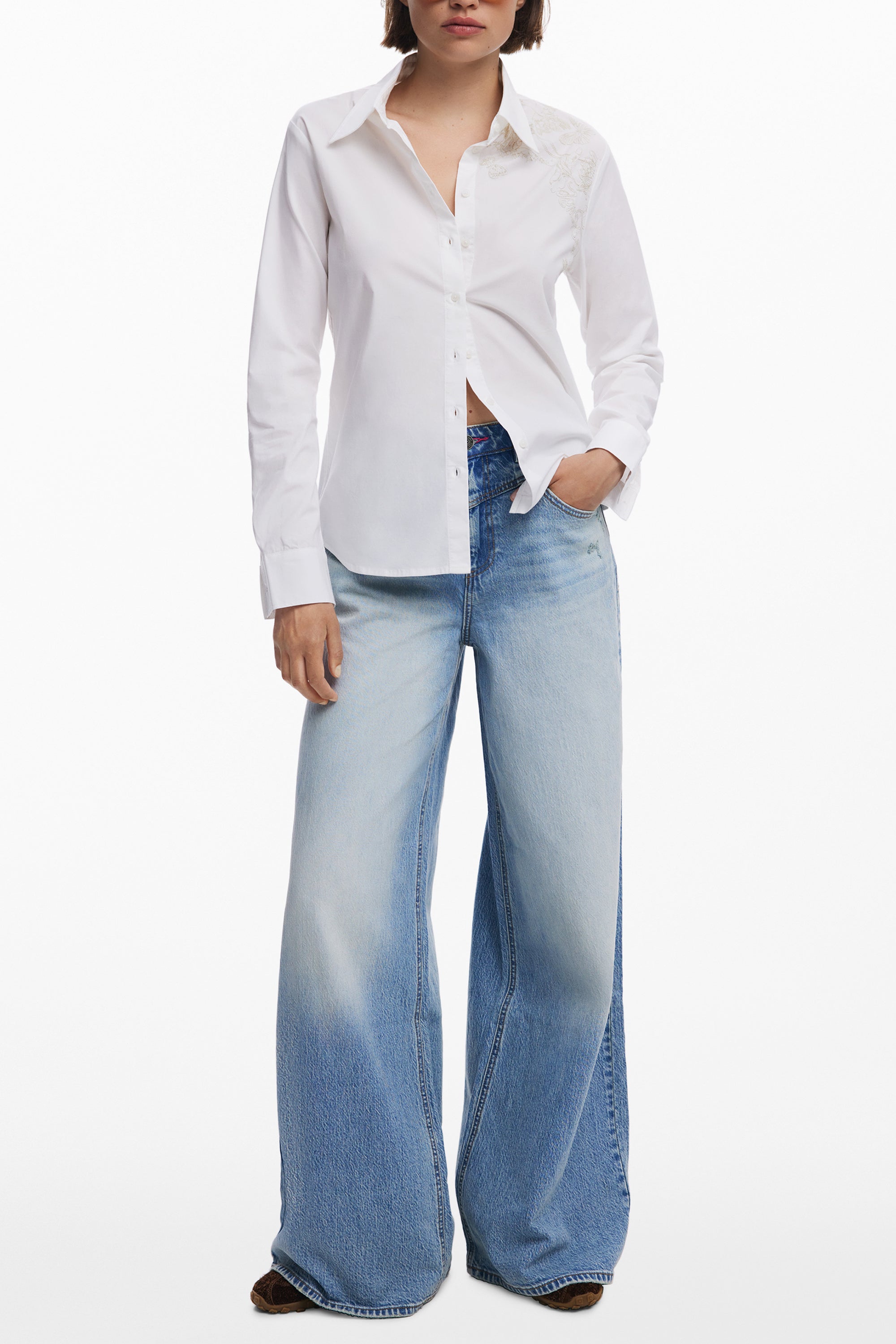 DESIGUAL WOMENS LONG-SLEEVED SHIRT WHITE