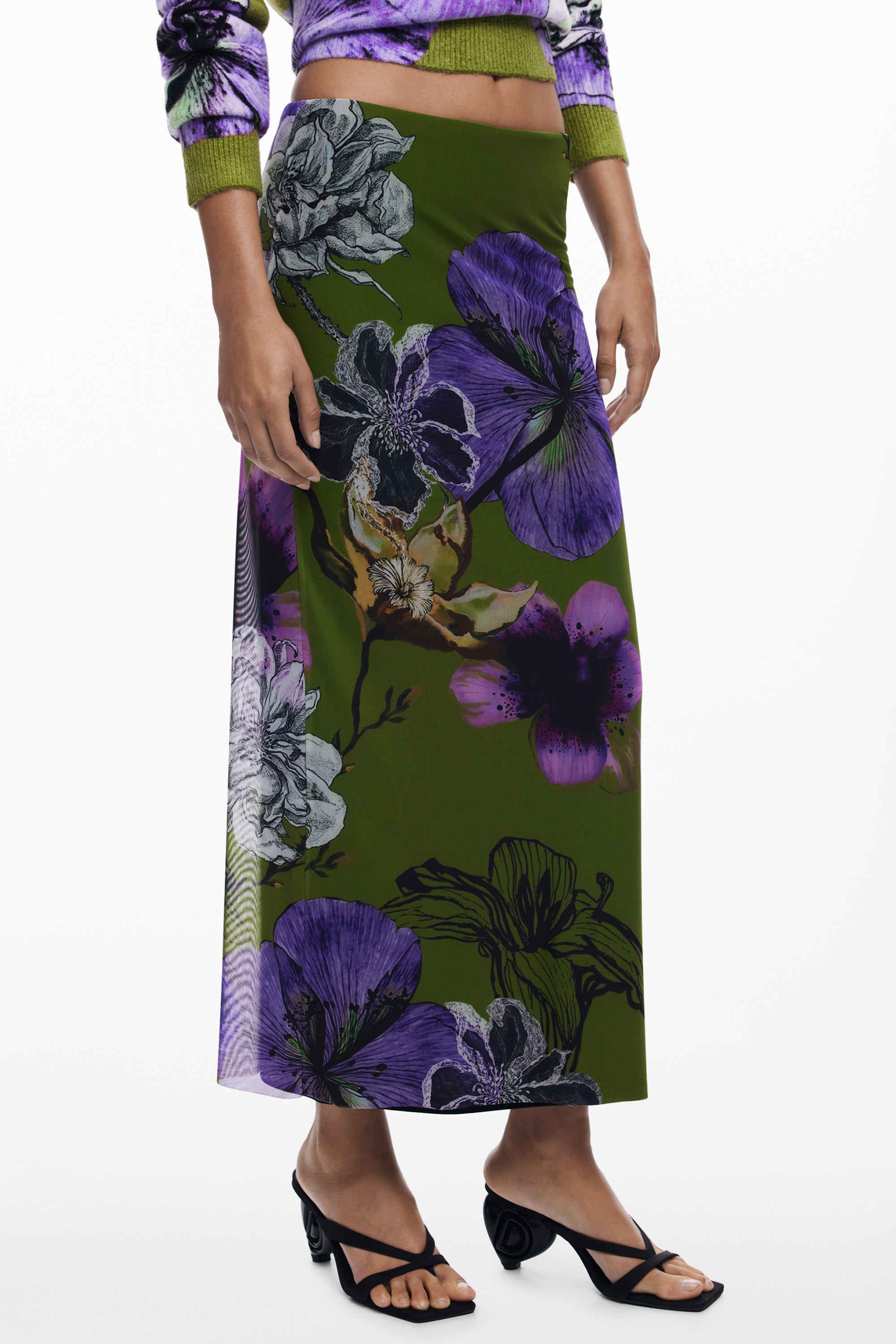 DESIGUAL WOMENS LONG GREEN SKIRT