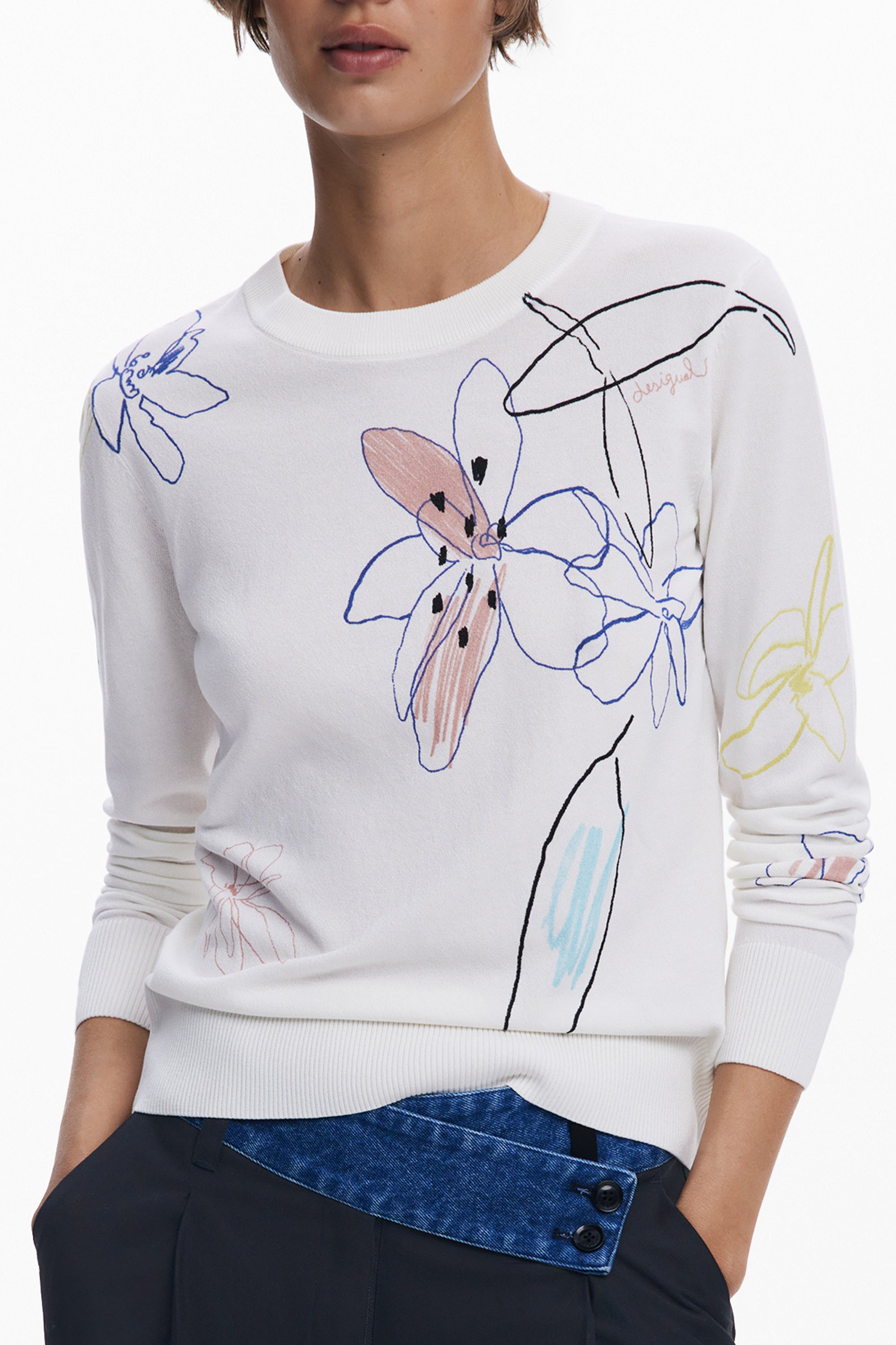 DESIGUAL WOMENS WHITE SWEATER