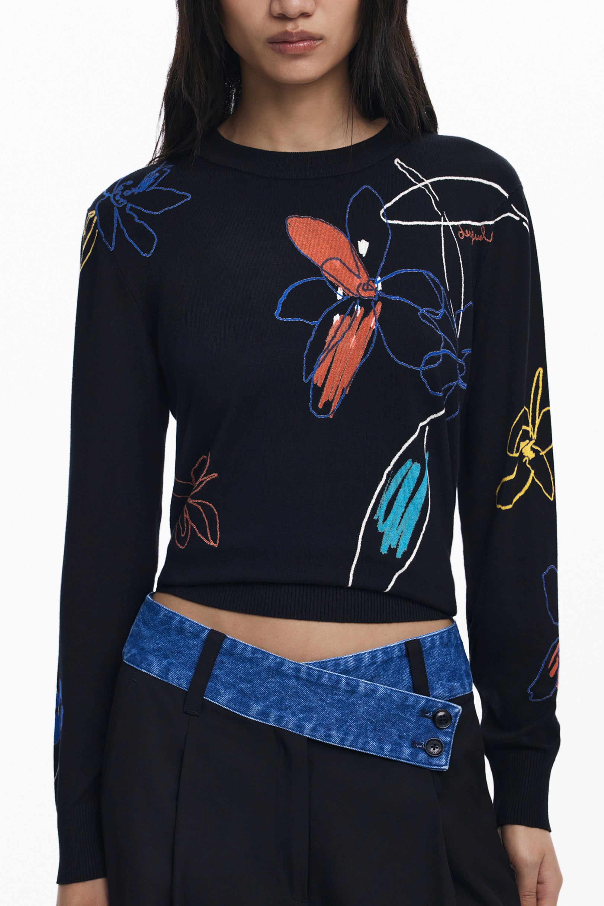 DESIGUAL WOMENS BLACK SWEATER
