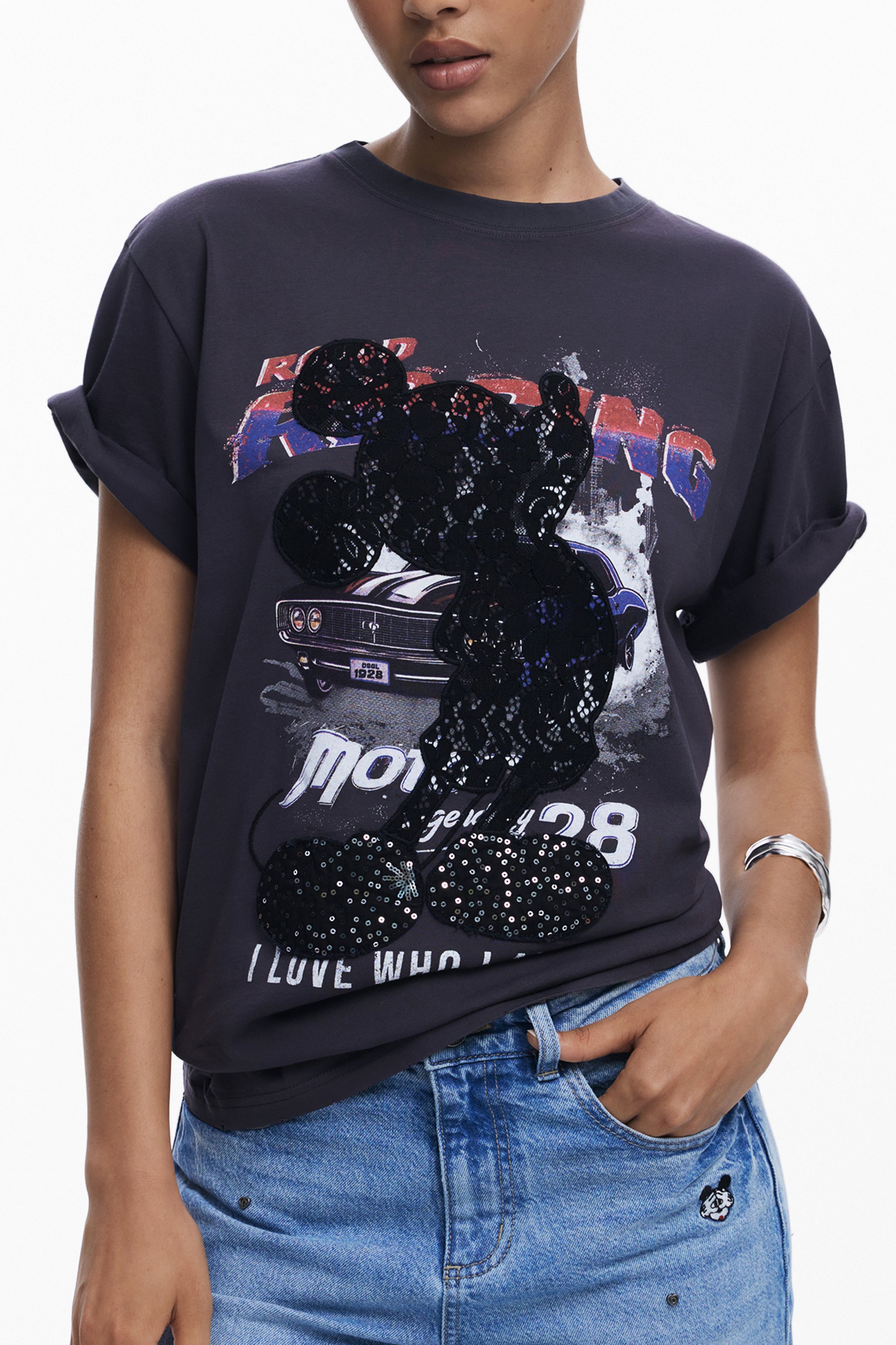 DESIGUAL WOMENS SHORT-SLEEVE T-SHIRT BLACK