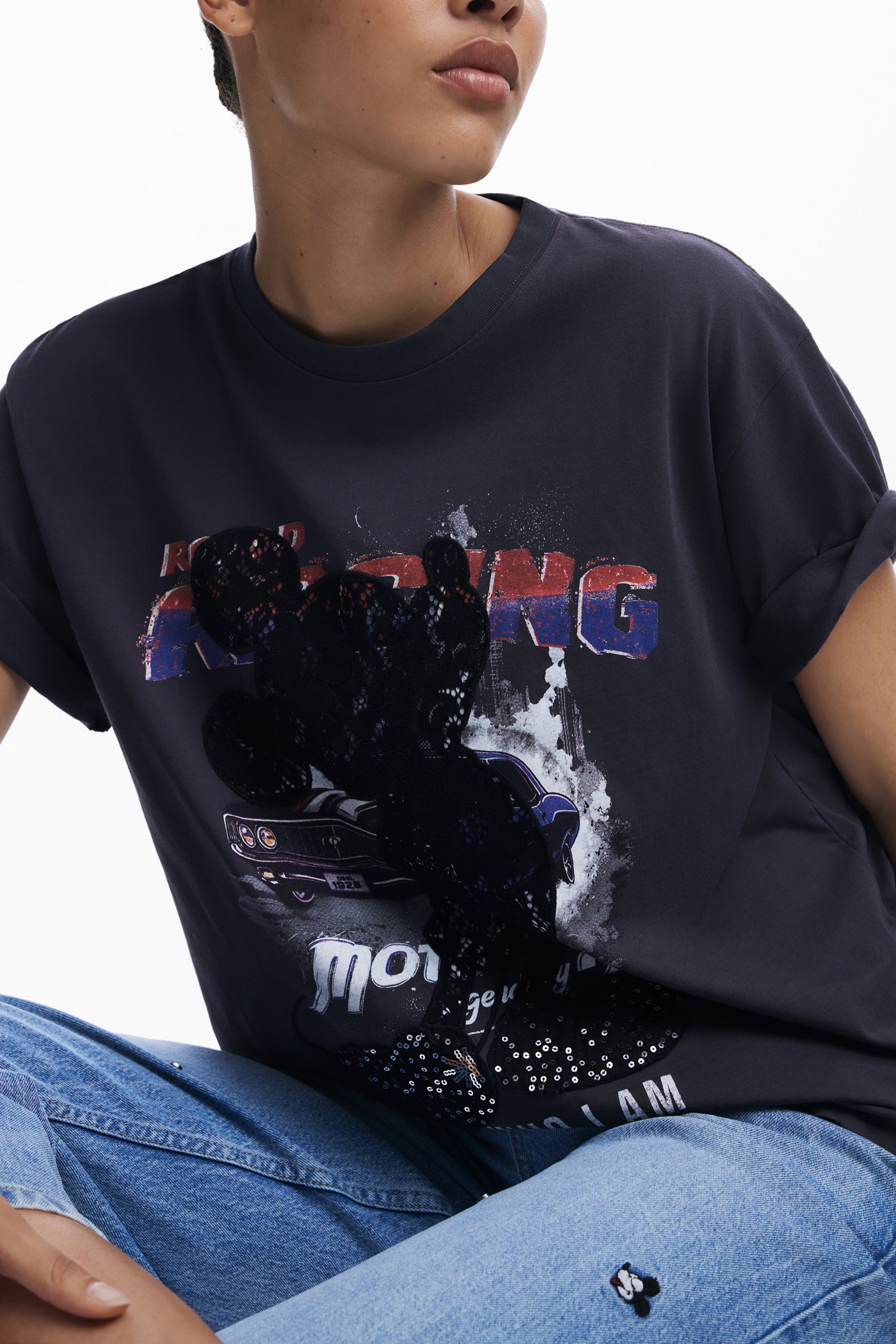 DESIGUAL WOMENS SHORT-SLEEVE T-SHIRT BLACK
