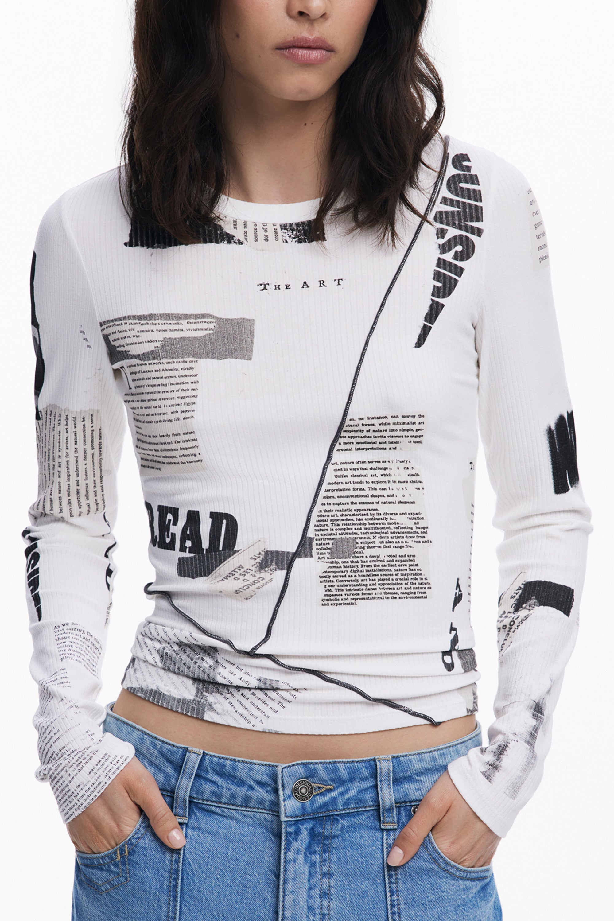 DESIGUAL WOMENS LONG-SLEEVED T-SHIRT WHITE