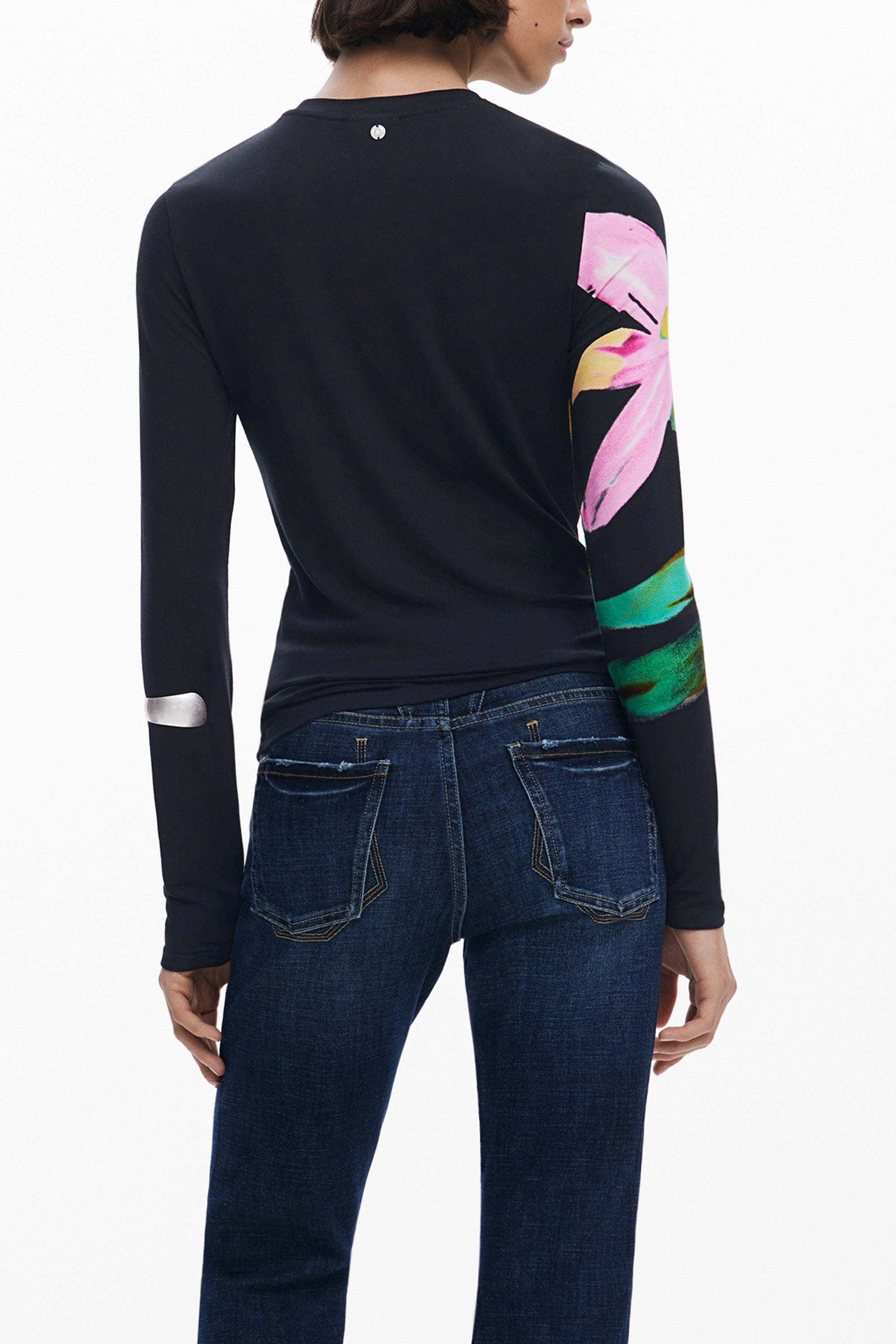 DESIGUAL WOMENS LONG-SLEEVED T-SHIRT BLACK